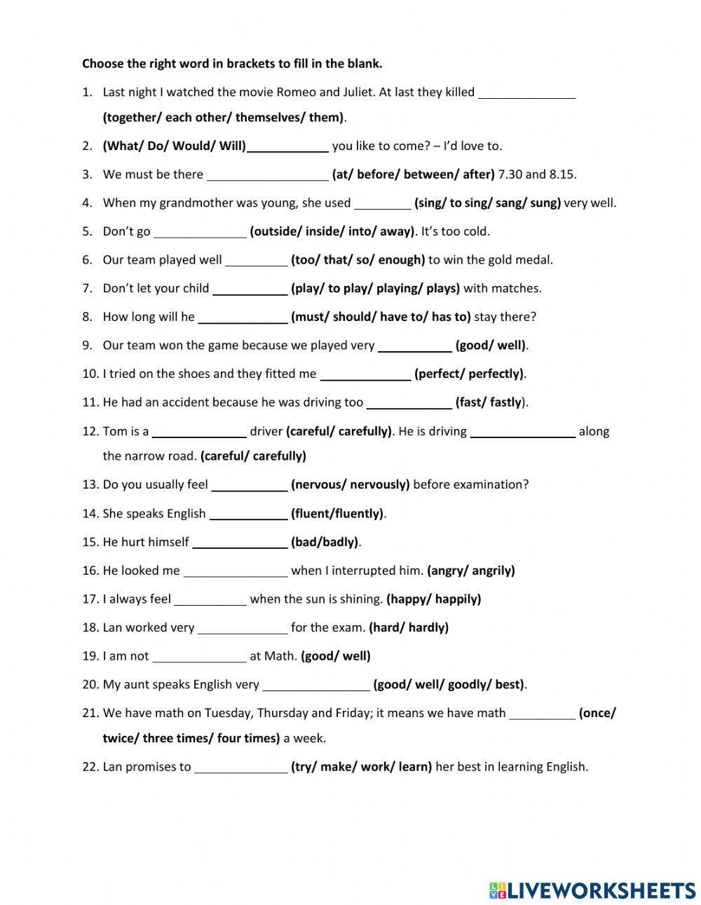 Grade 8 - Exam Preparation 3 - MCQ