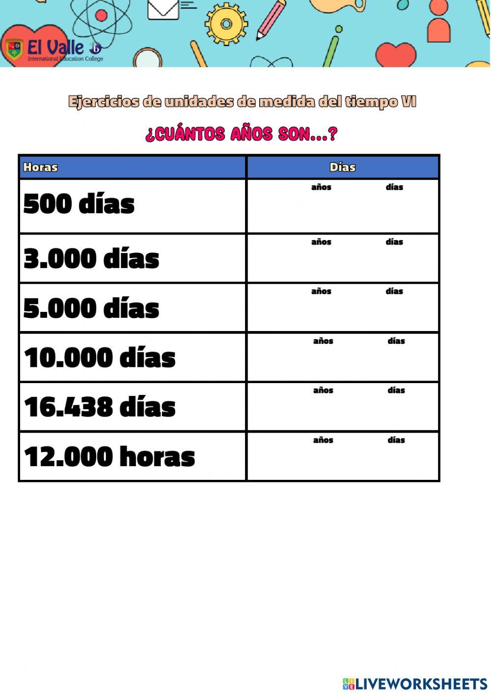 Unidades de medida del tiempo VI