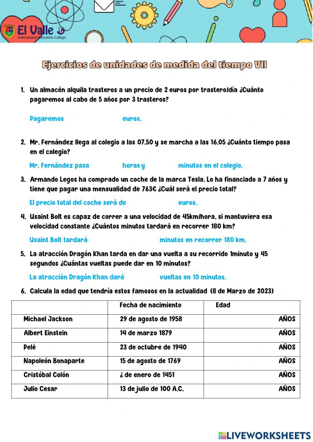 Unidades de medida del tiempo VII