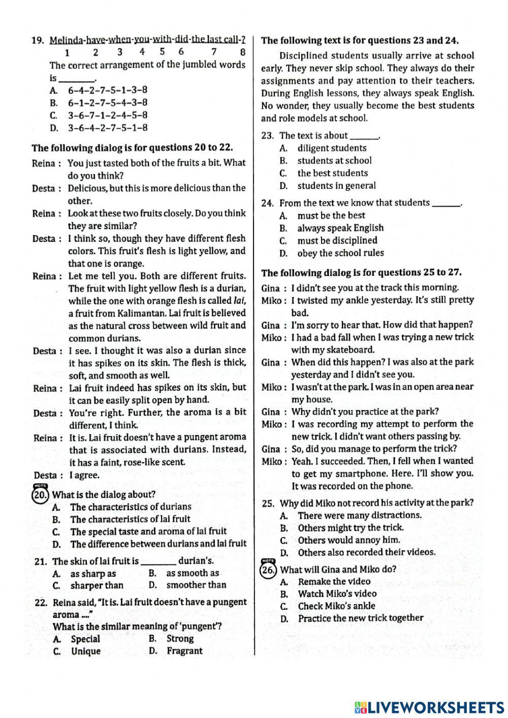 Mid Term Test 2 PR Inggris 8B 2023