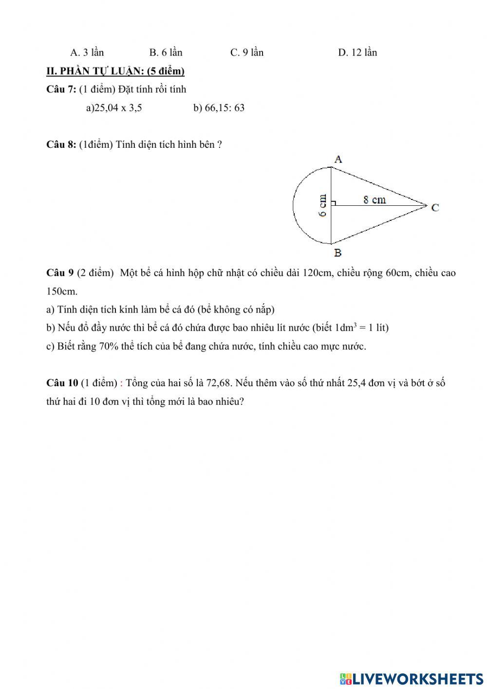 Ôn giữa kỳ 2 Toán 5