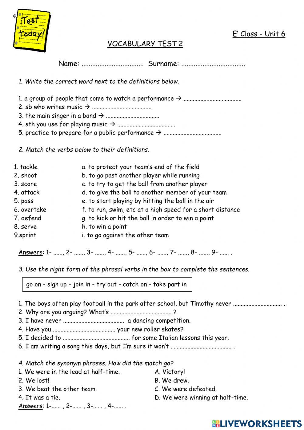 Cosmic B1+ Vocabulary Test 6.2