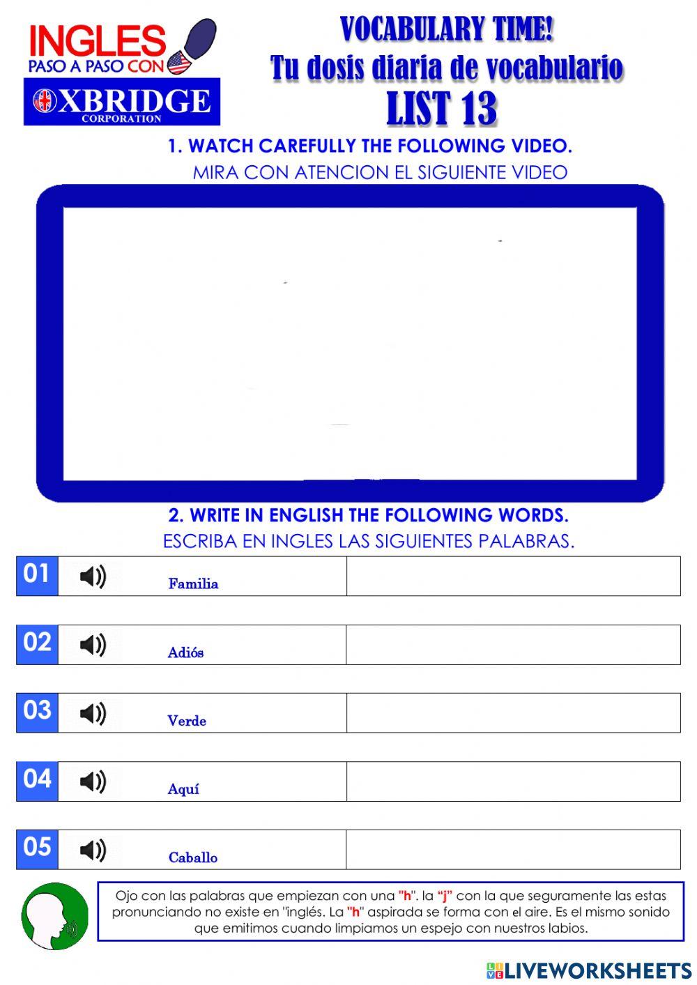 List 13 VOCABULARY TIME!-BEGENNER A1