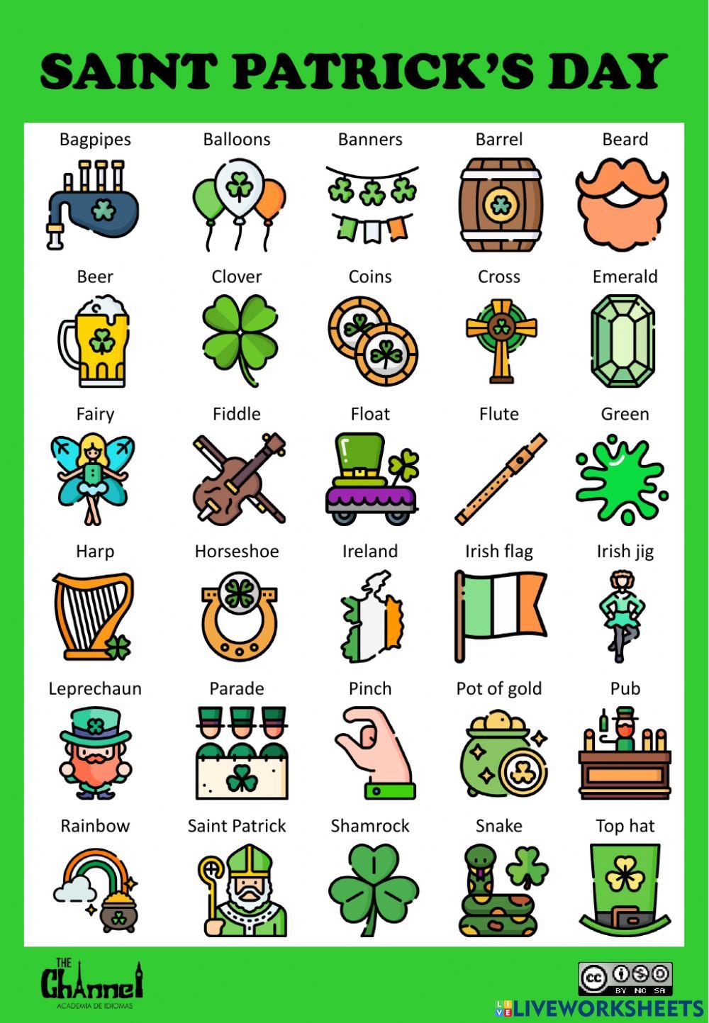 st patricks day vocabulary worksheet