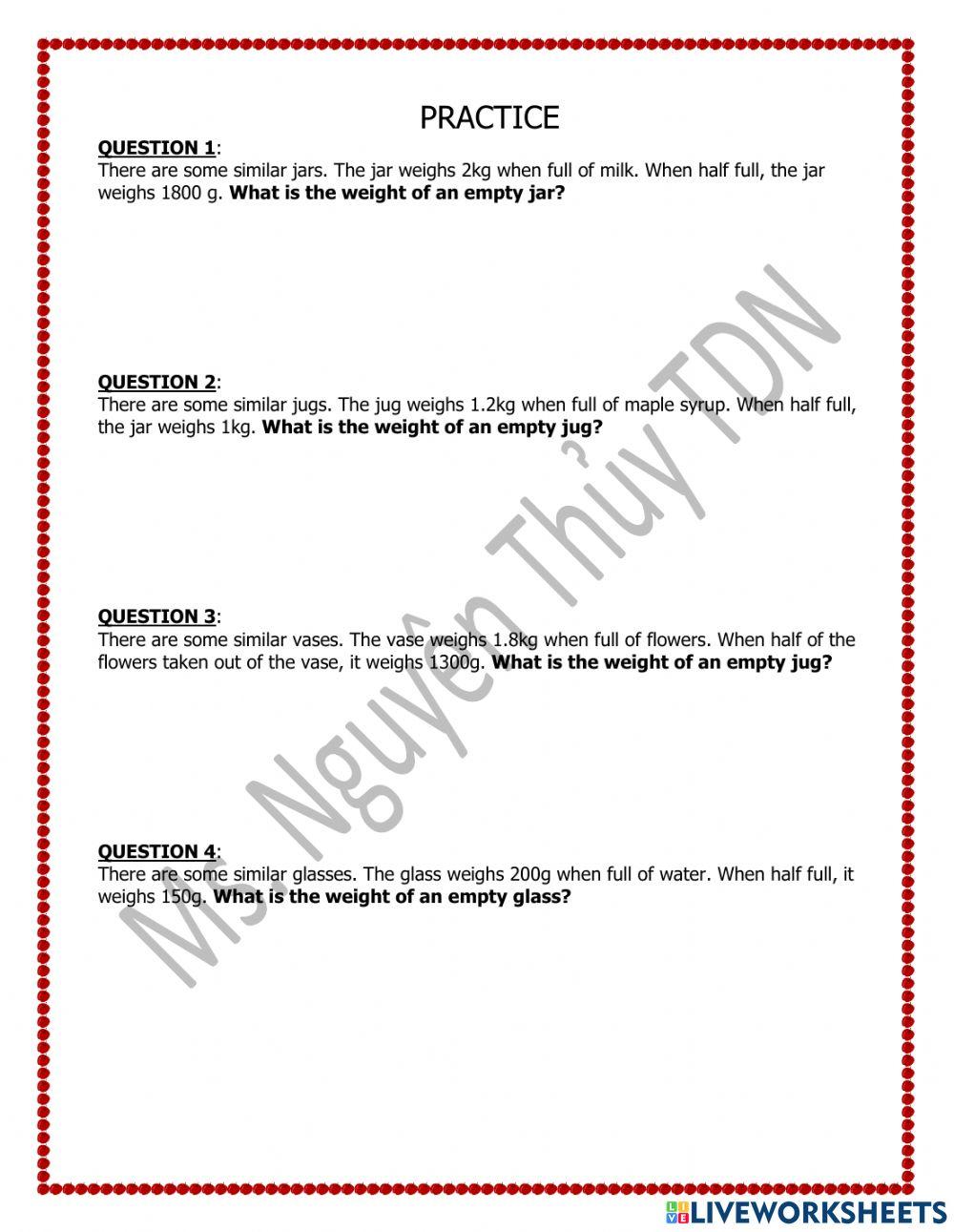 TDN6 - MATH - FULL - HALF FULL online exercise for | Live Worksheets