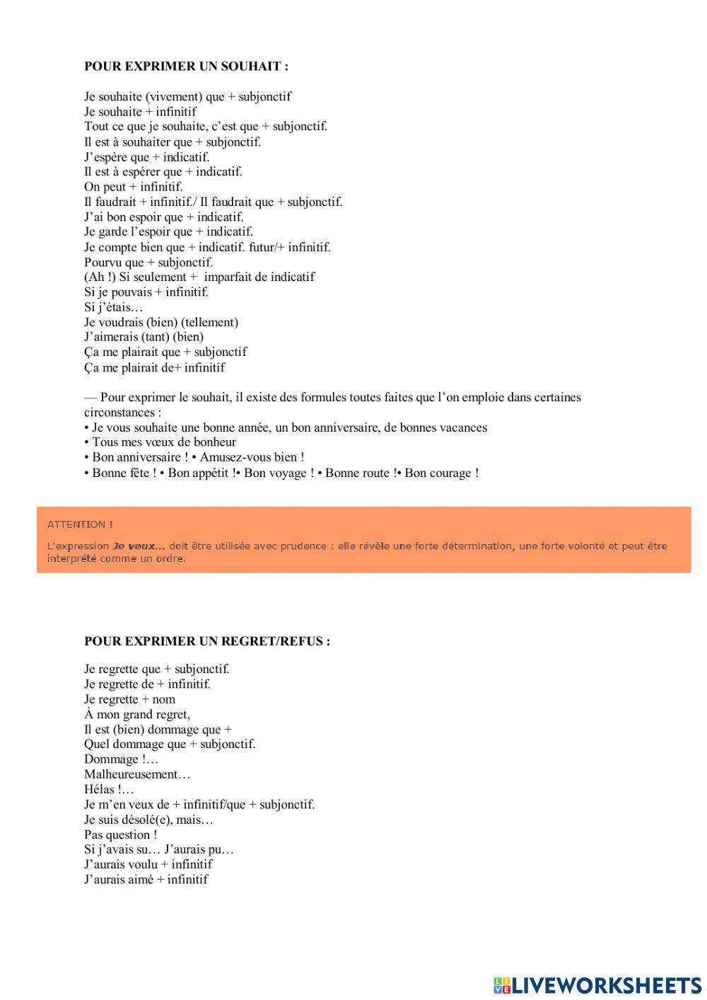 Pour exprimer un souhait