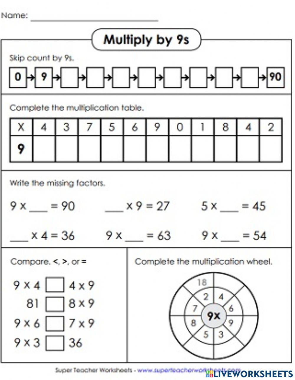 Multiply by 9s worksheet Live Worksheets