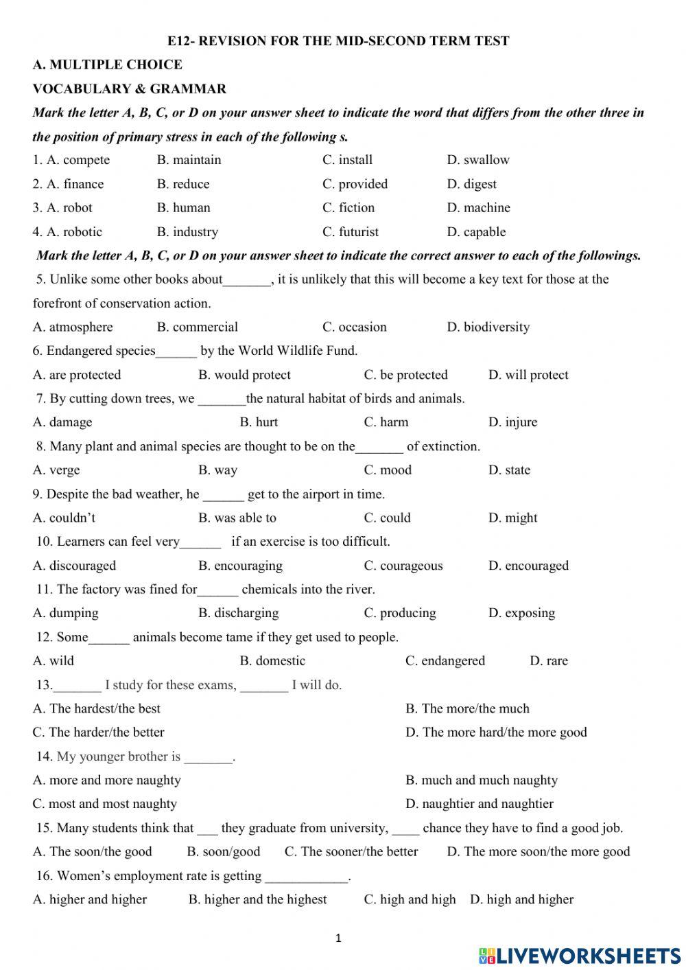 Revision for the mid-second term test
