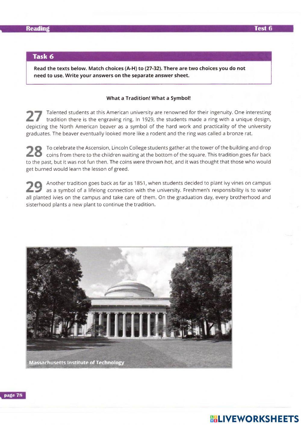 Reading Test 6 tasks 4, 6