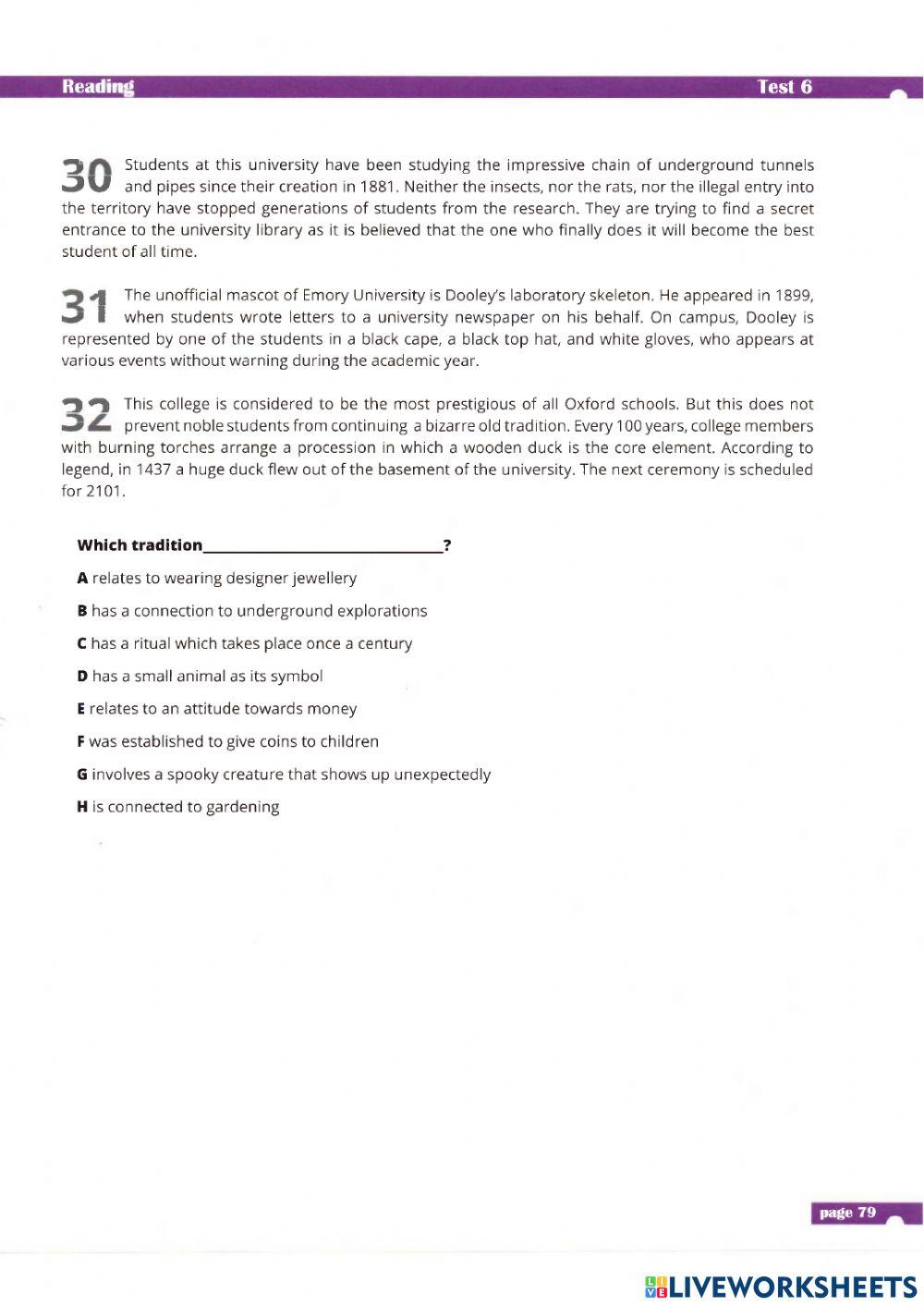 Reading Test 6 tasks 4, 6