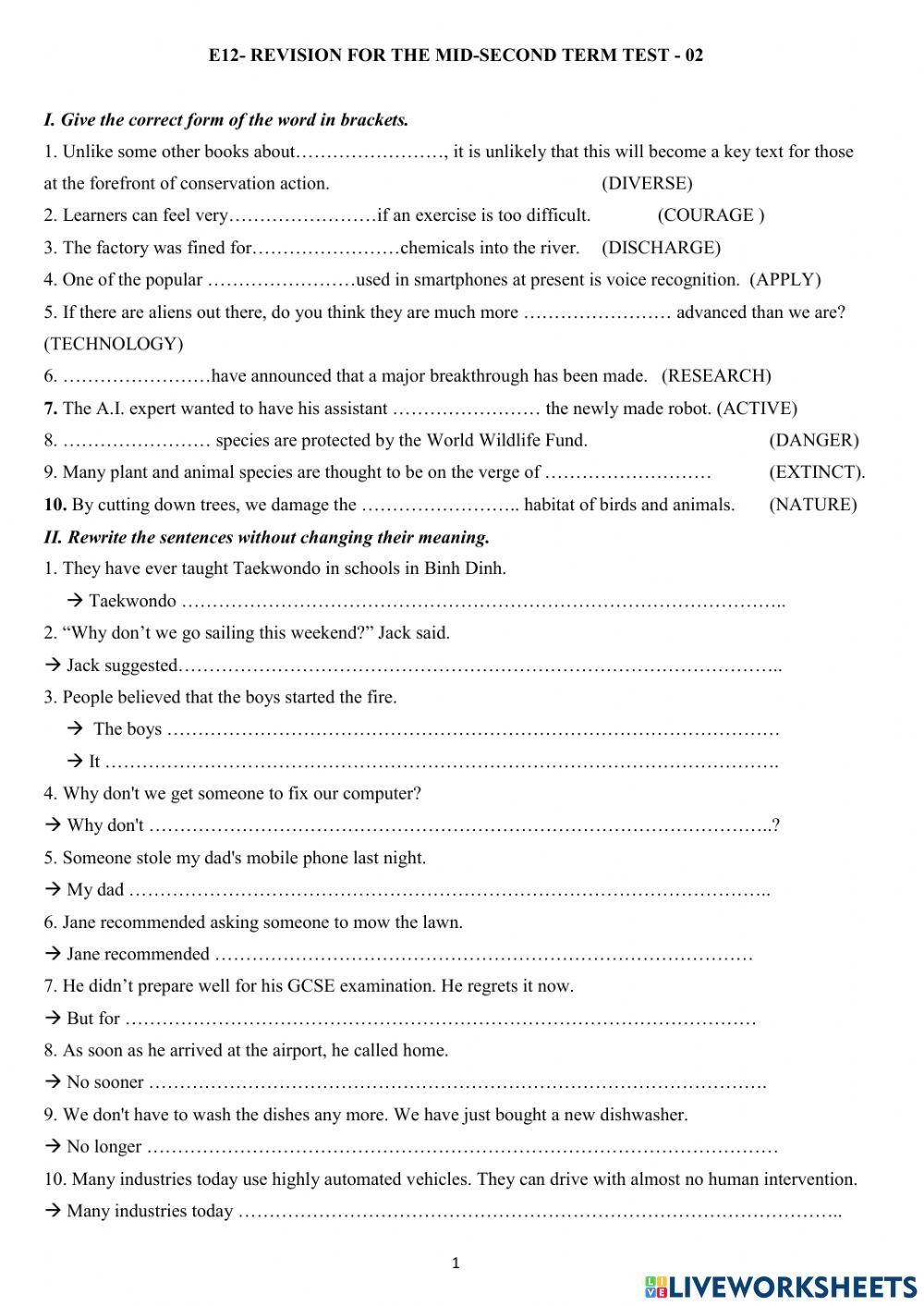 Revision for the mid-second term test - 02