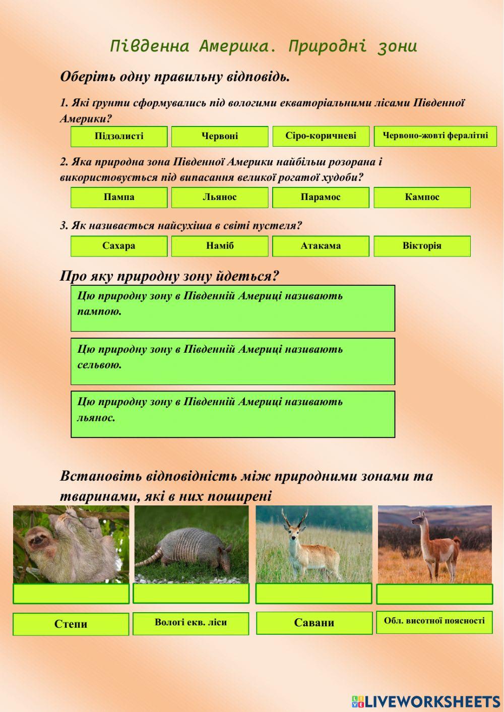 Південна Америка. Природні зони