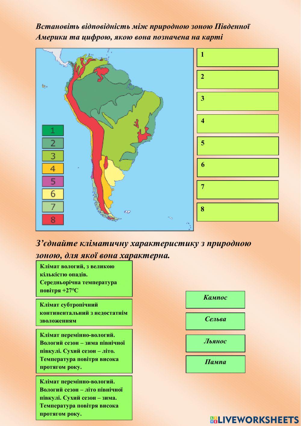 Південна Америка. Природні зони
