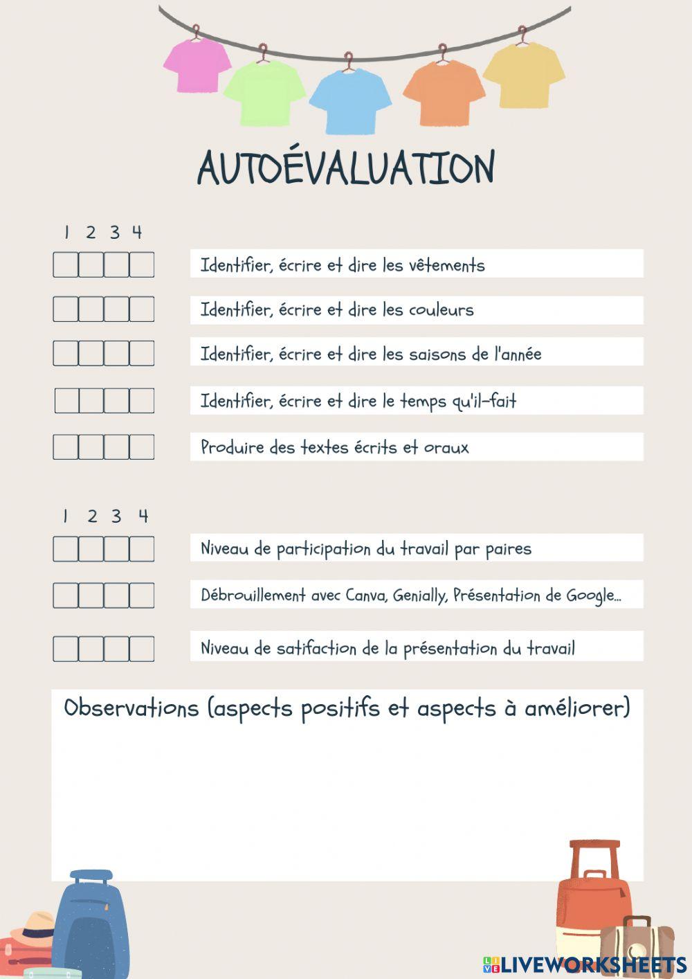 Autoevaluation | Live Worksheets