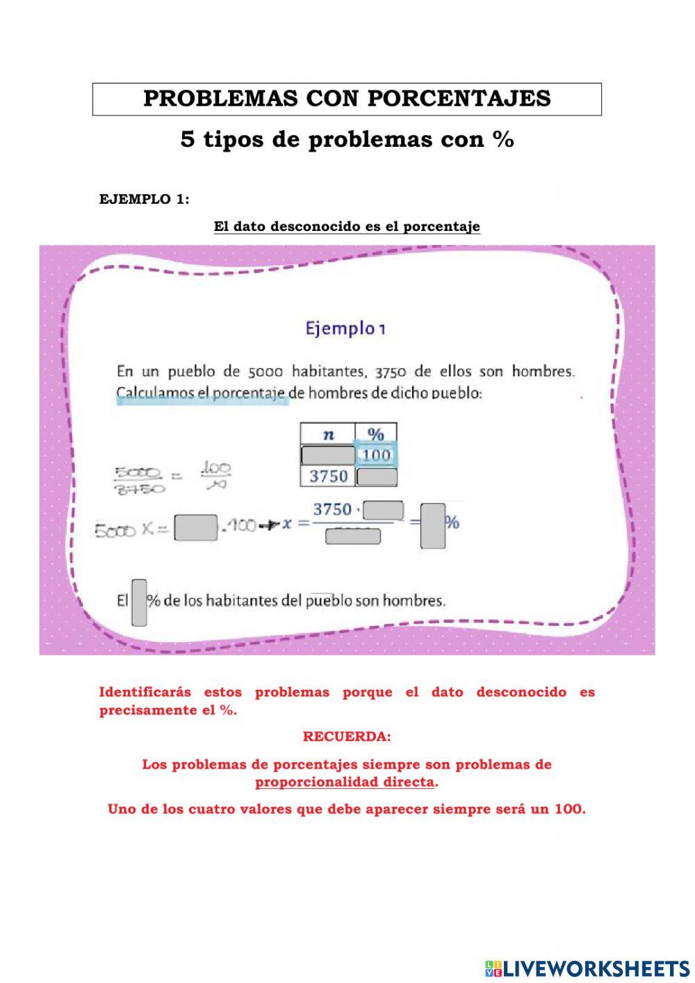 5 tipos de problemas de porcentajes