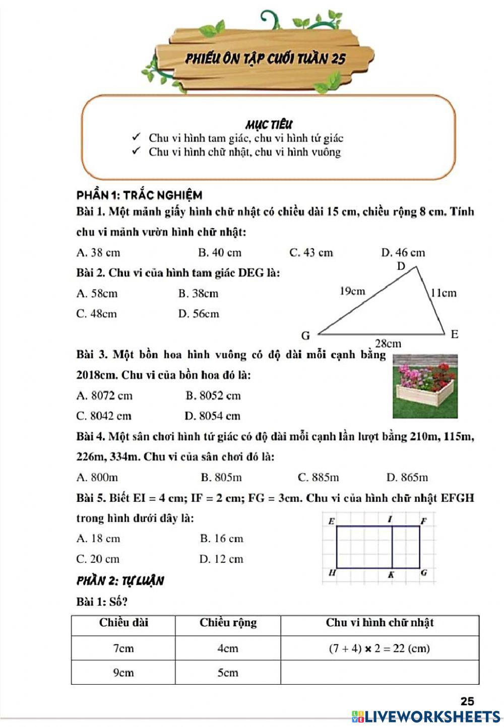 Phiếu ôn tập toán