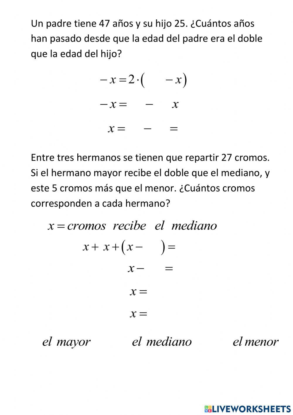 PROBLEMAS ECUACIONES 1er. GRADO