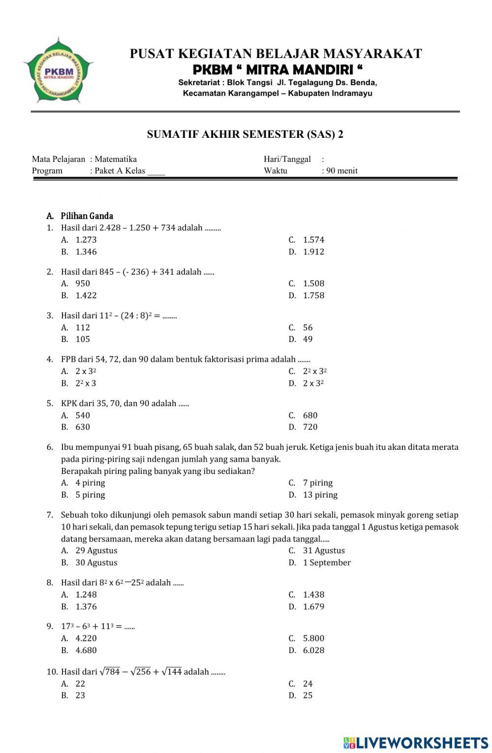 Sas Matematika Paket A