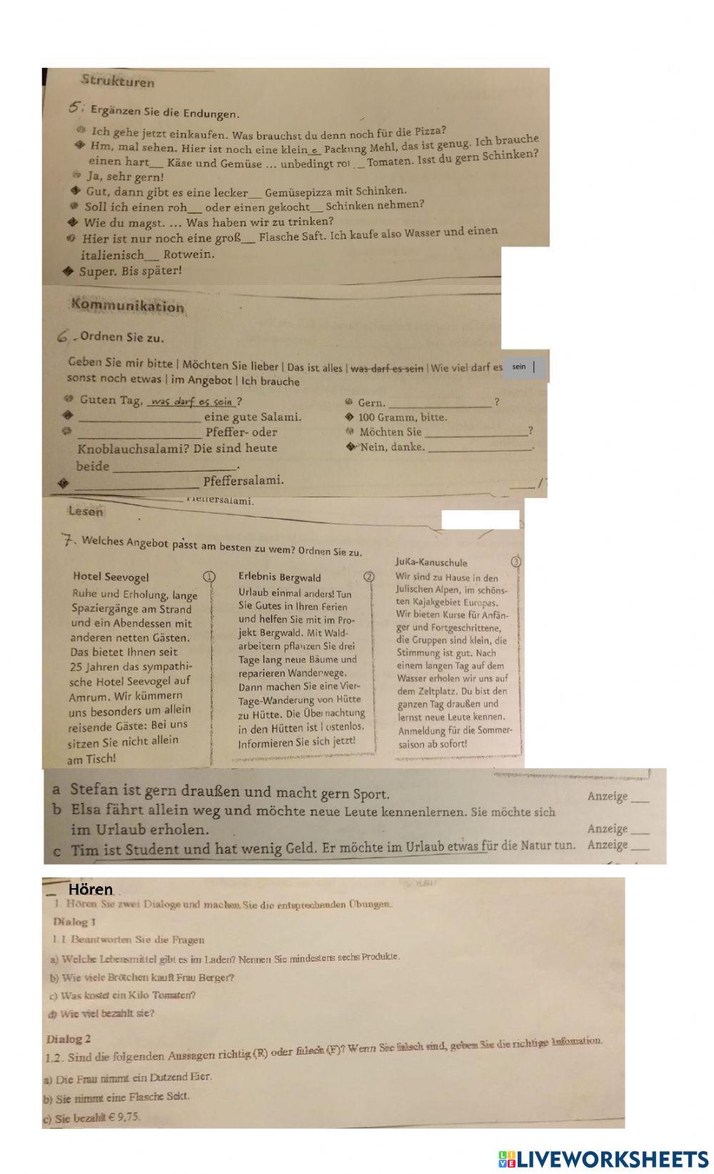 Prüfung A2 Lektionen 3 und 4