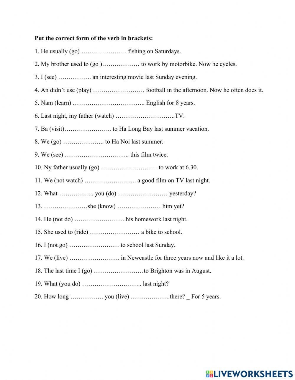 Grade 7- mid term - verb form