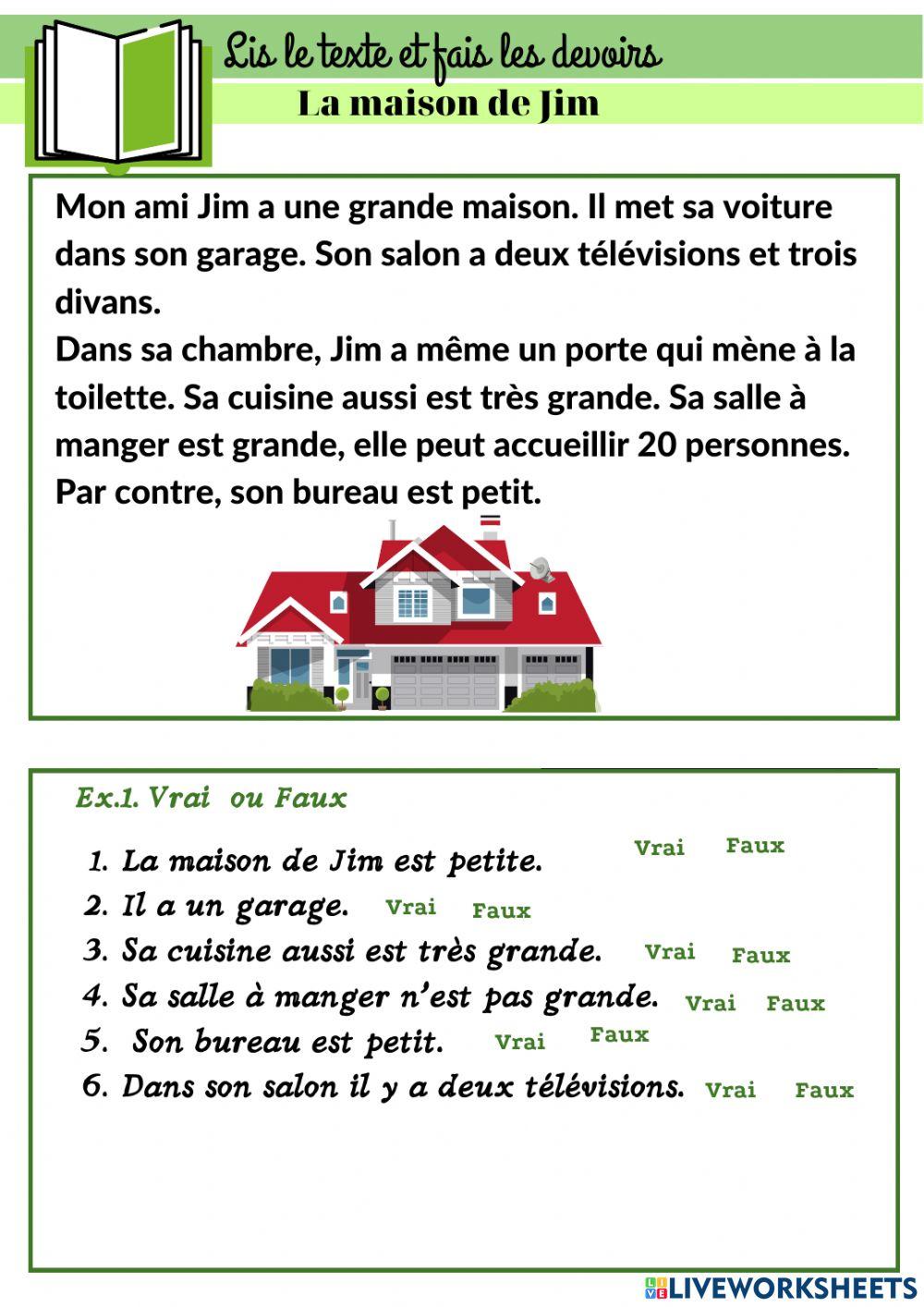 La maison -Texte 2 worksheet