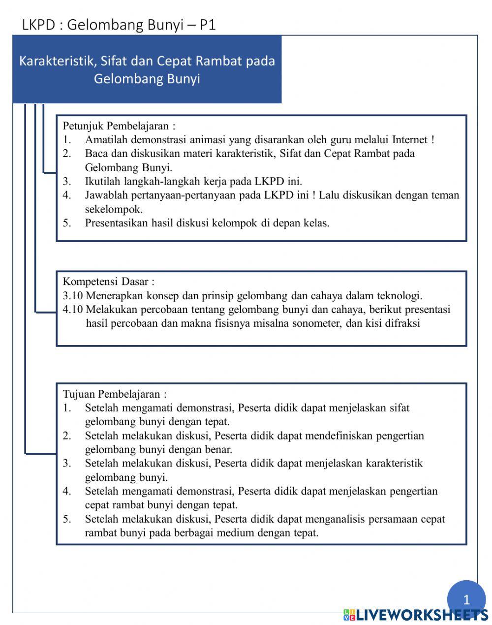 E-LKPD Gelombang Bunyi : Pertemuan 1