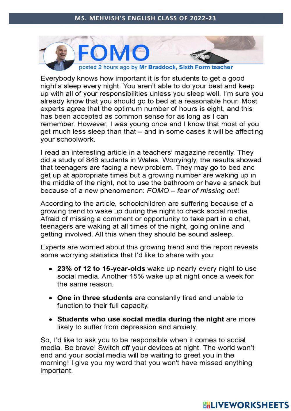 Reading comprehension FOMO