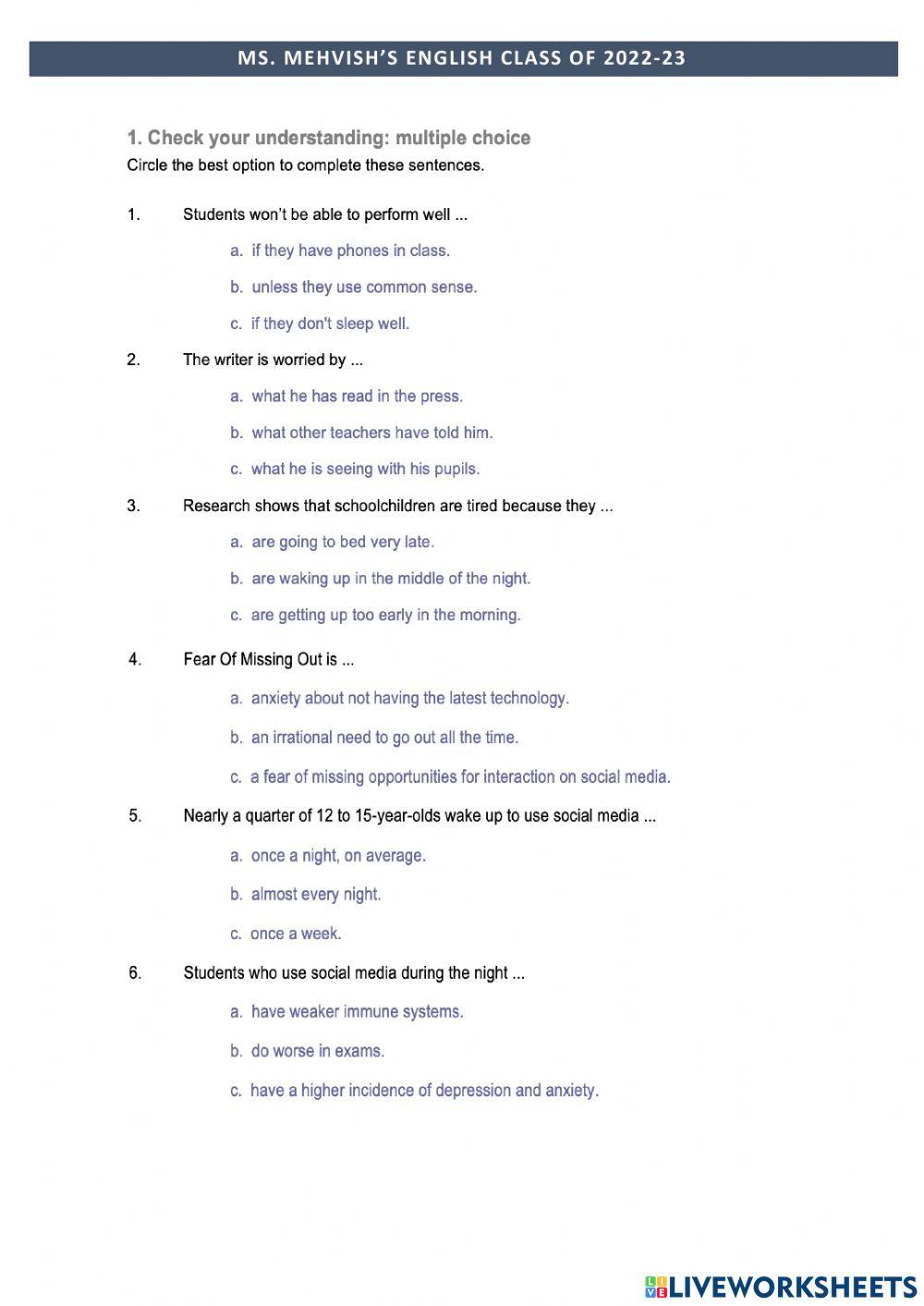 Reading comprehension FOMO