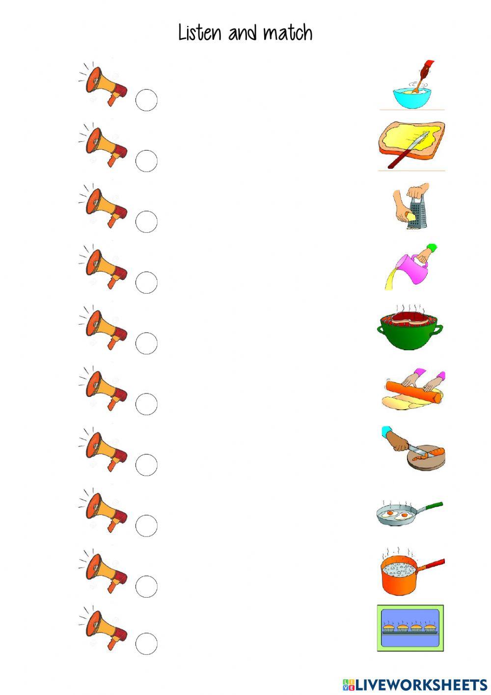 Listen and match cooking actions 1