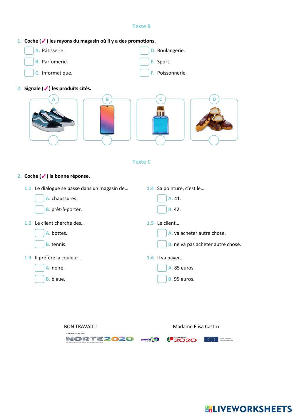 Fiche de compréhension orale : les courses