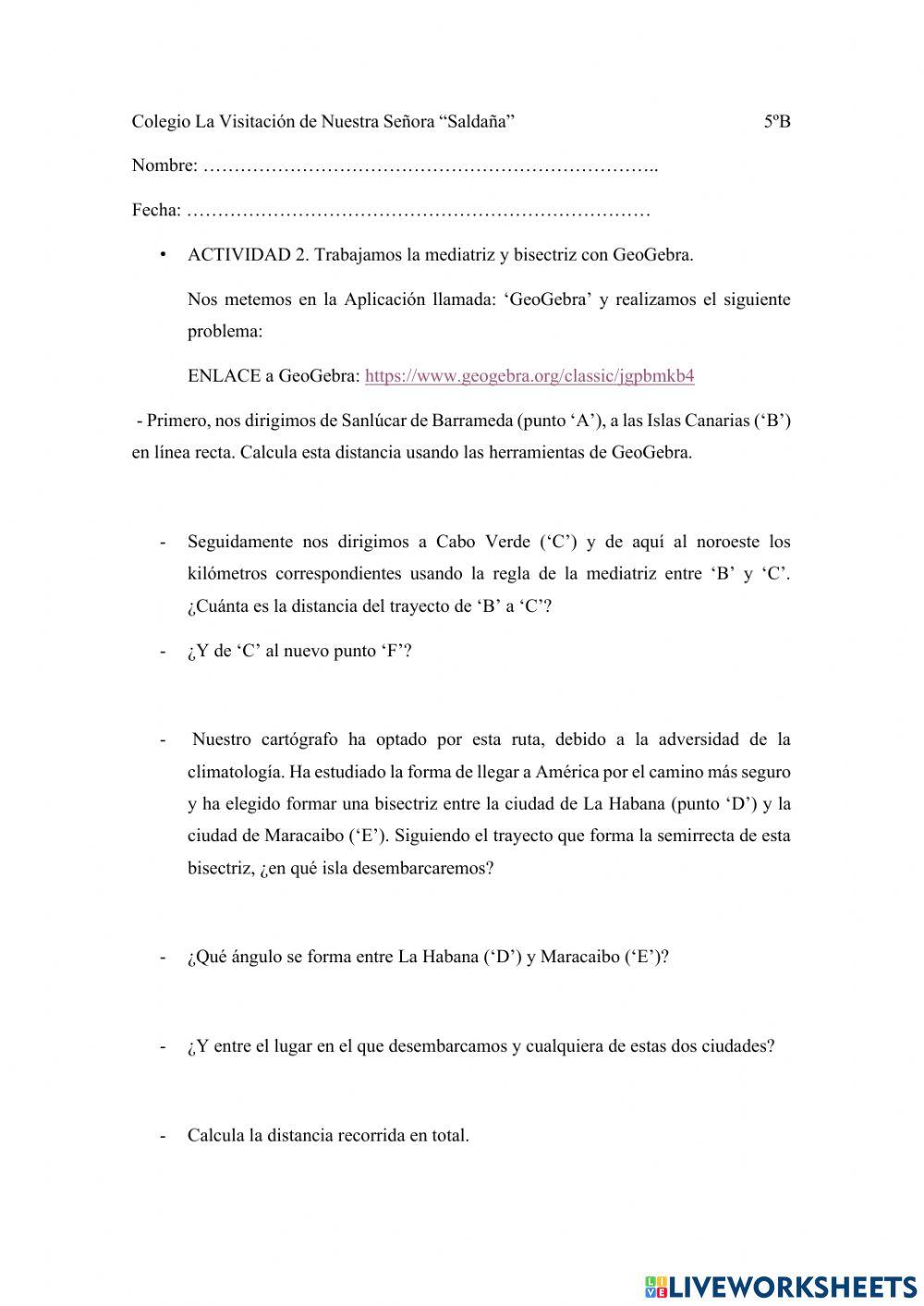 Mediatriz y bisectriz con los viajes de Colón
