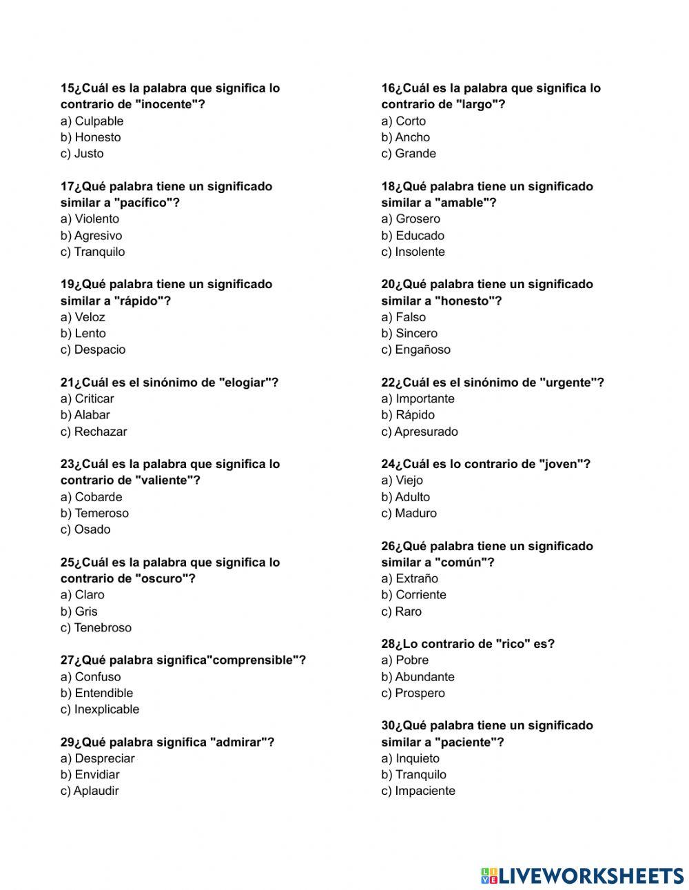 Completa frases. Resuelve inferencias.   Practica Razonamiento verbal