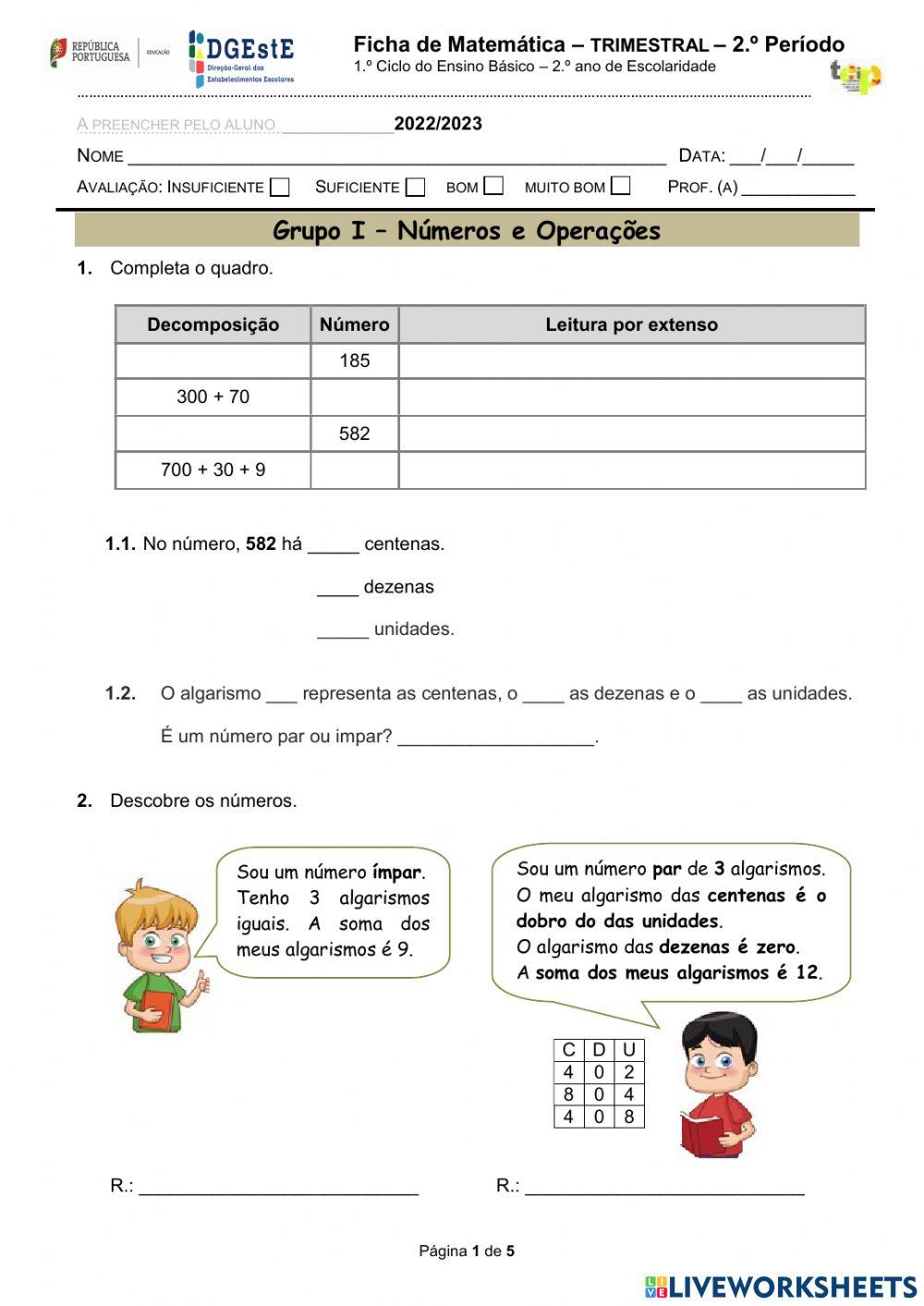 Ficha Trimestral Matemática