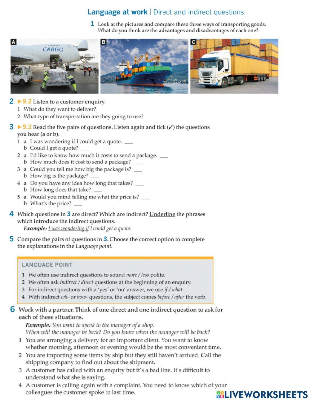 Logistics- Indirect questions