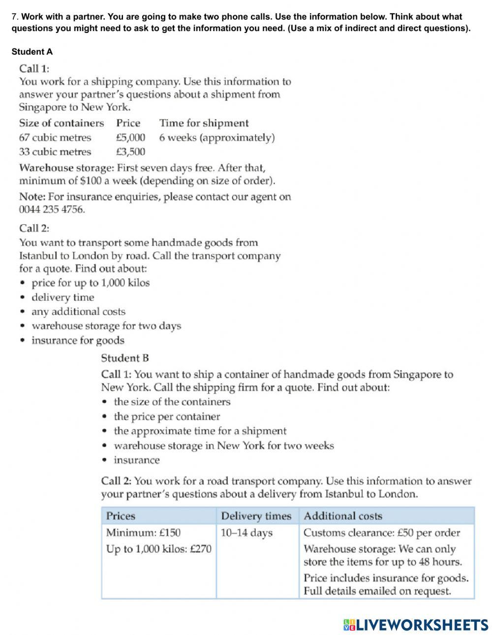 Logistics- Indirect questions