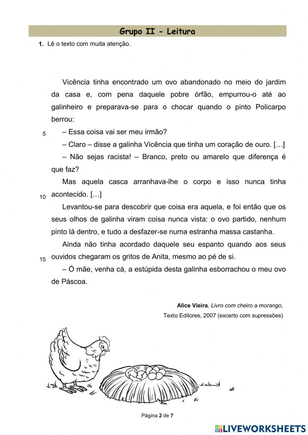 Ficha de Trimestral de Português