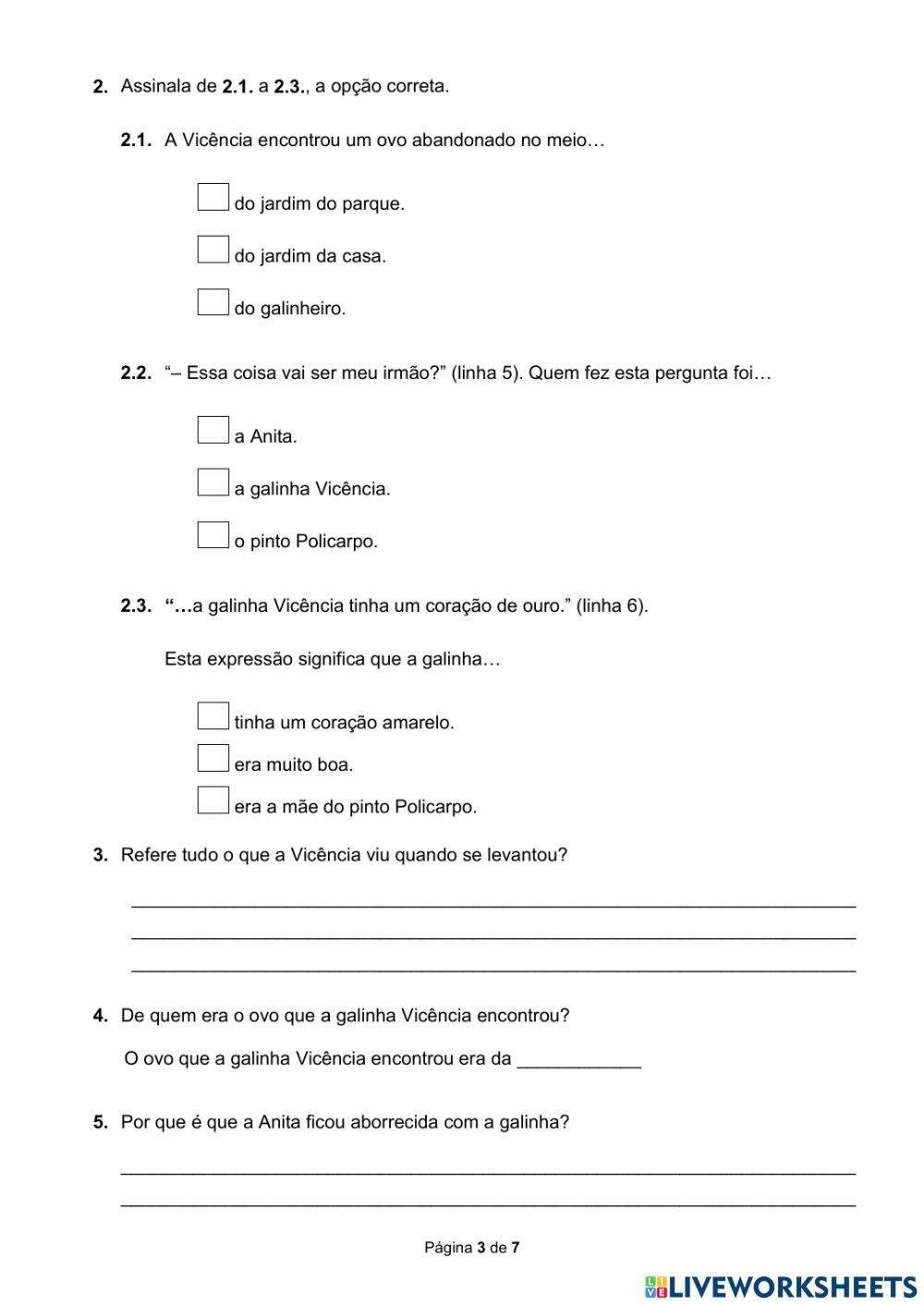 Ficha de Trimestral de Português