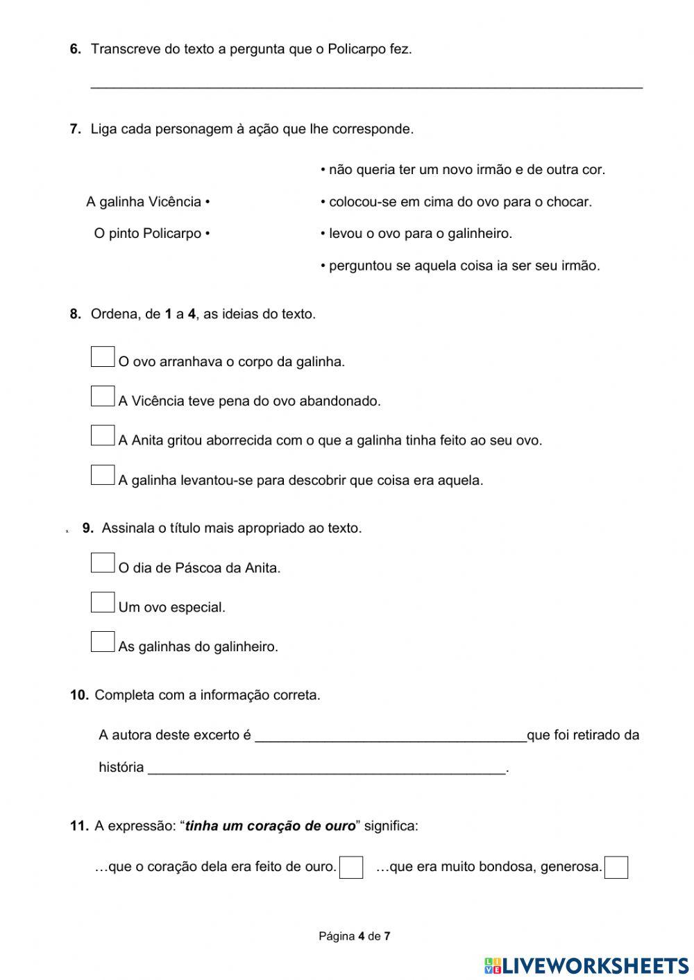 Ficha de Trimestral de Português