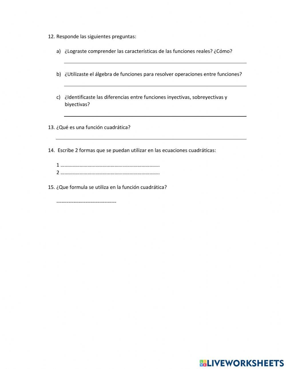 Cuestionario de matematicas