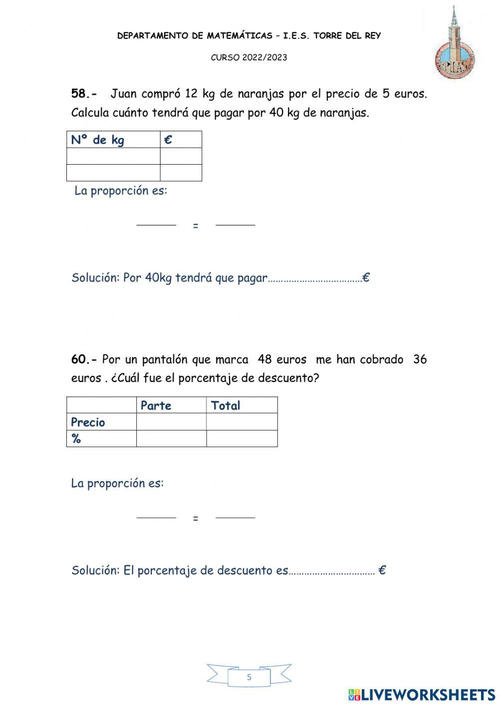Problemas proporcionalidad (55 al 61)