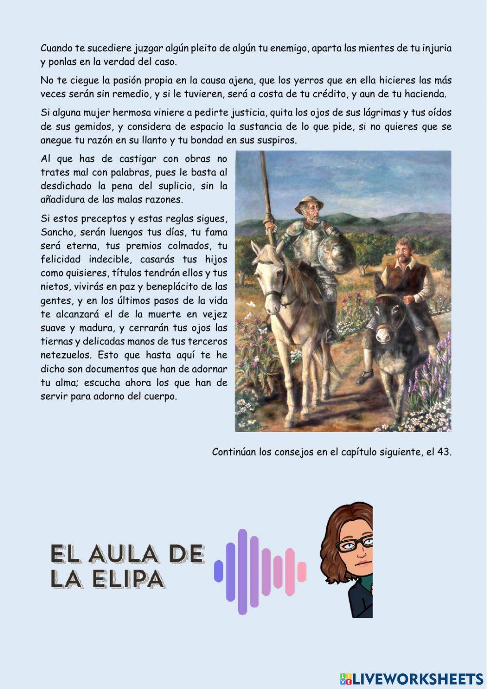 Consejos de Don Quijote a Sancho Consejos de Don Quijote a Sancho
