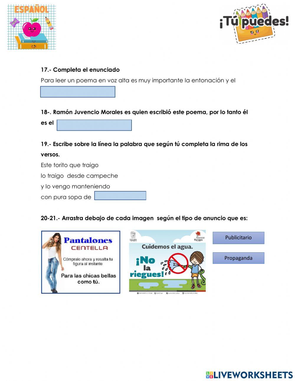 Evaluación español 2do trimestre