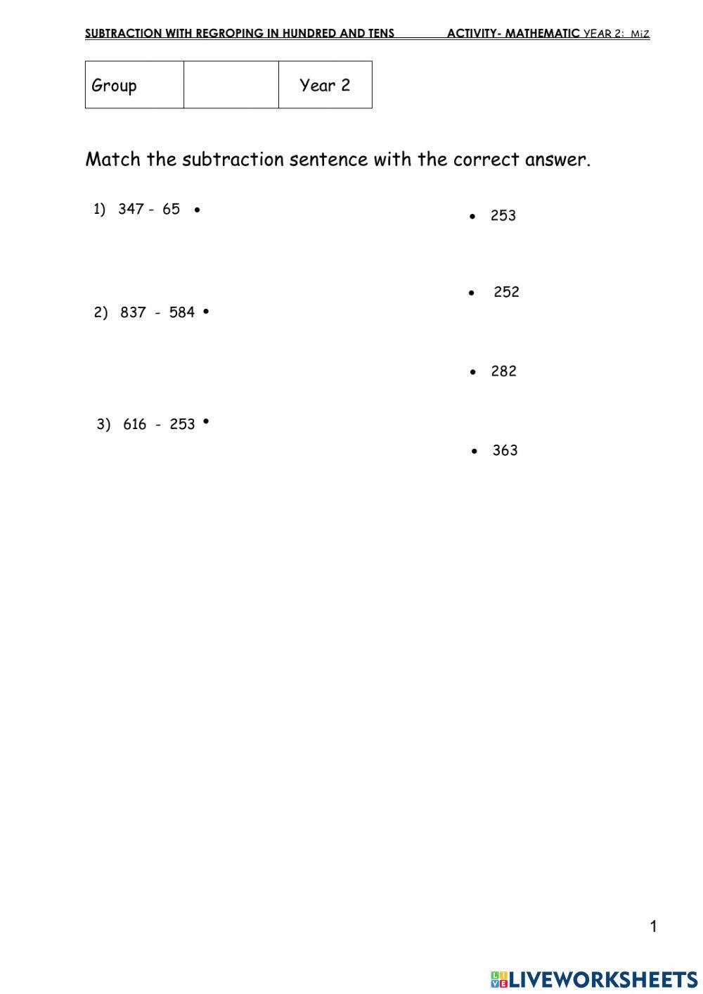 Subtraction with regrouping in hundreds and tens