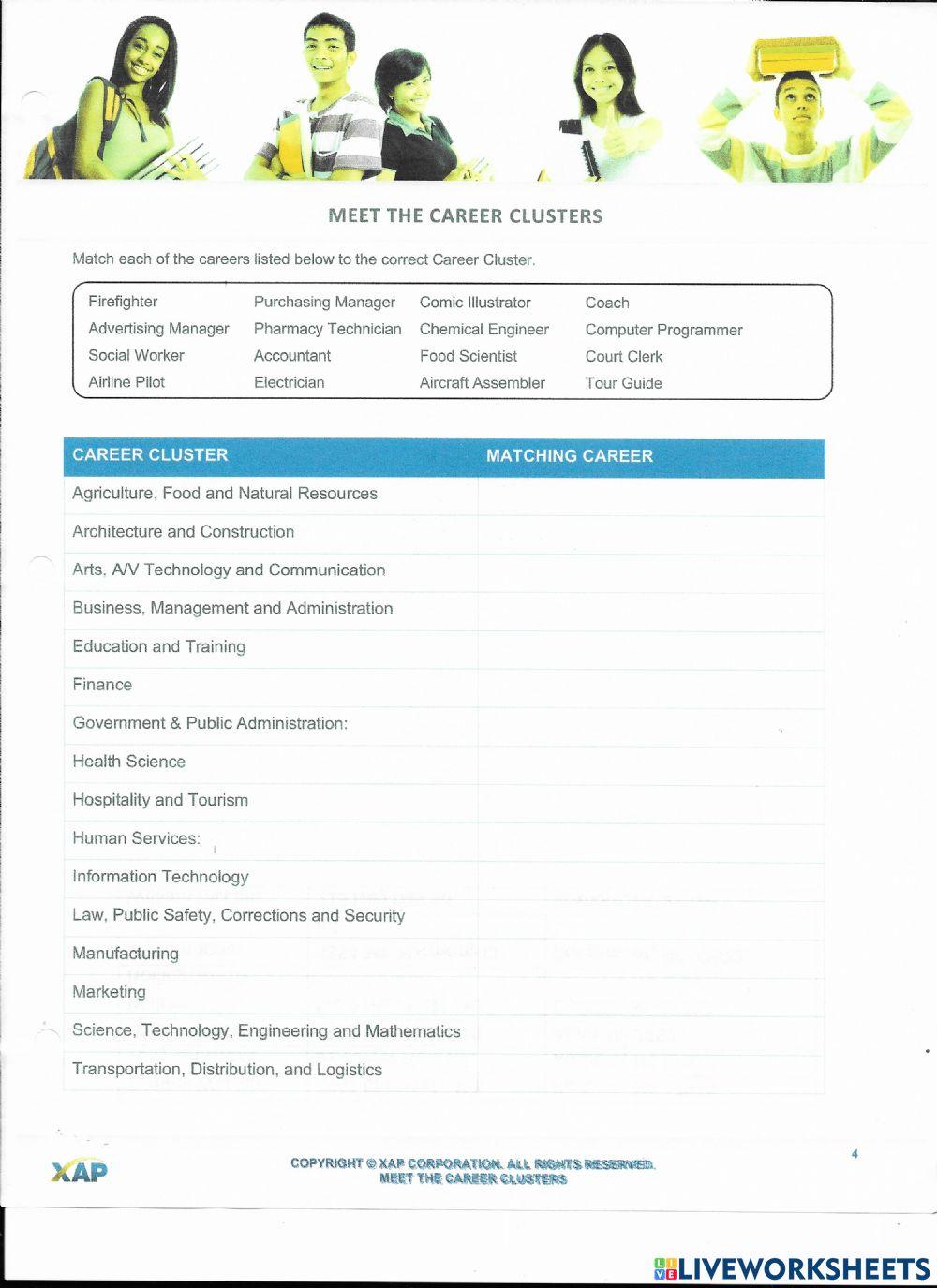 Career Cluster Matching online exercise for Live Worksheets