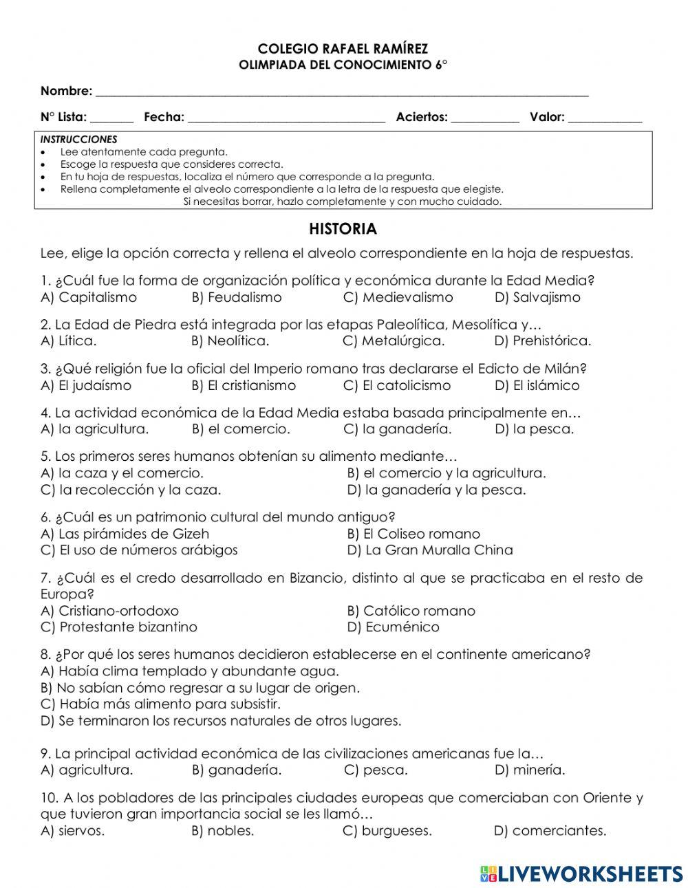 6° historia olimpiada del conocimiento 2023