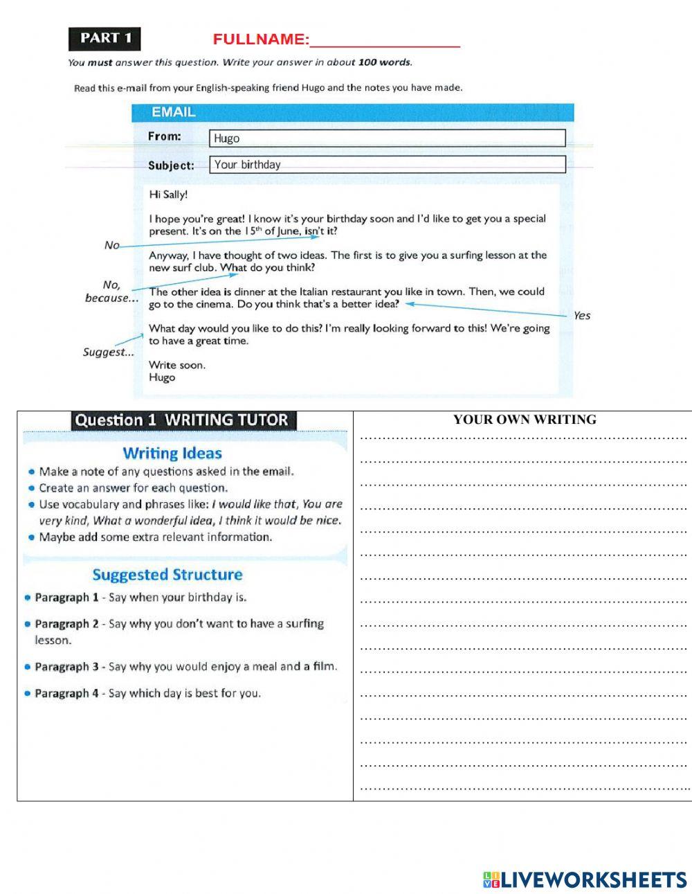 Writing b1 test 8 worksheet | Live Worksheets