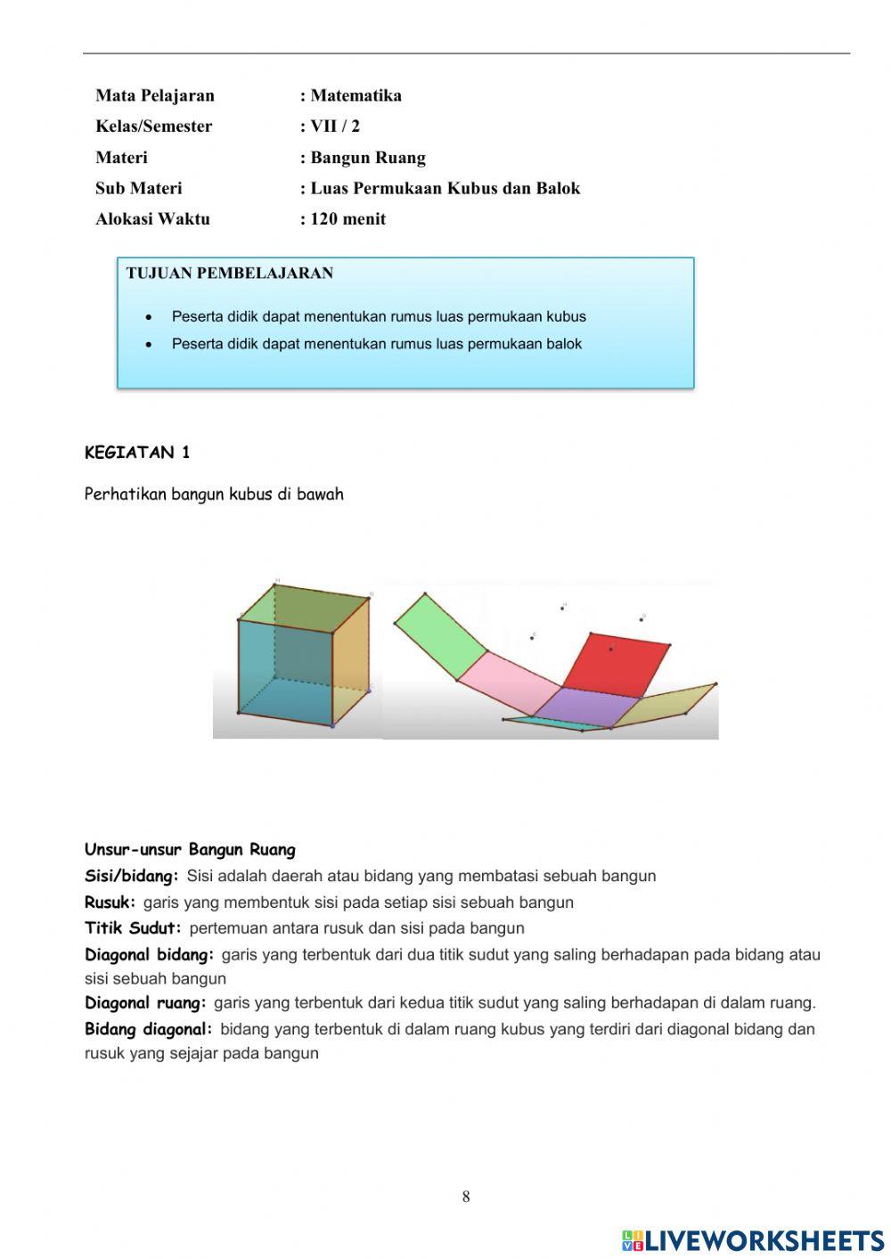 Lkpd bangun ruang kubus dan balok
