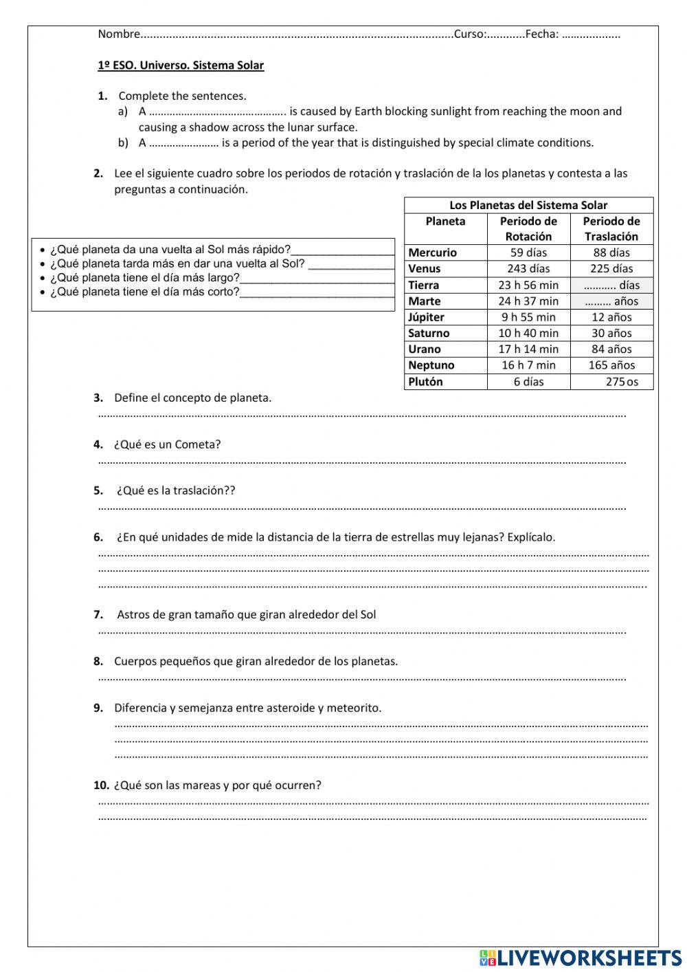 Universo Sistema Solar
