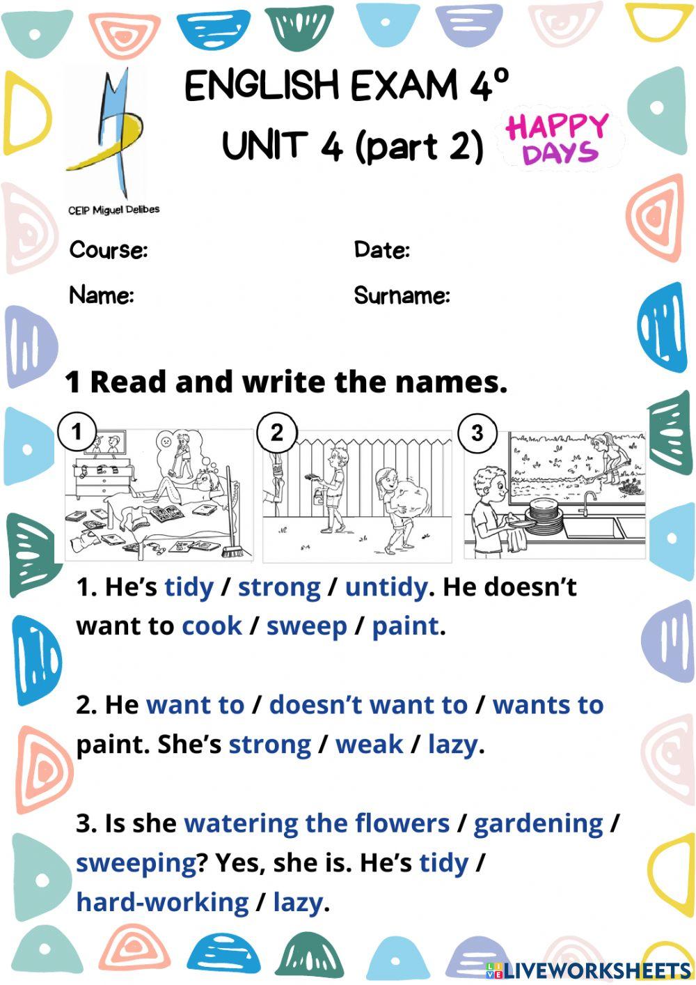 Exam 4º UNIT 4 (part 2)