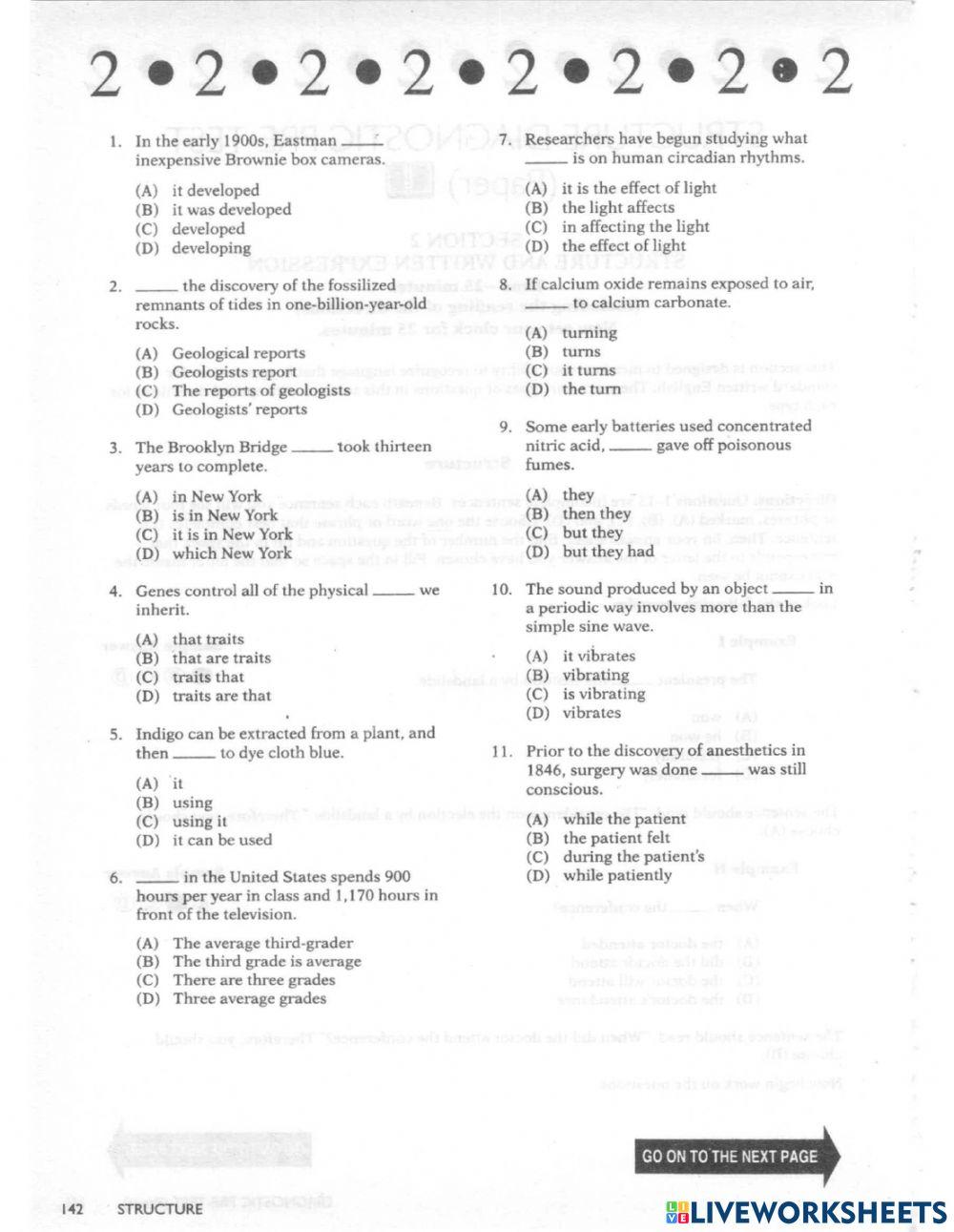 Pre test toefl structure and written expression online exercise for